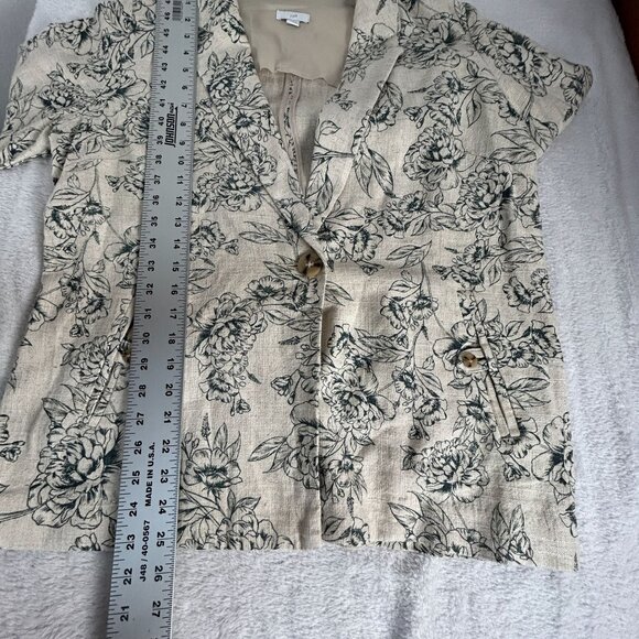 J. Jill Womens Floral Print Single Button Blazer Jacket Small Linen Blend Beige - Picture 9 of 9